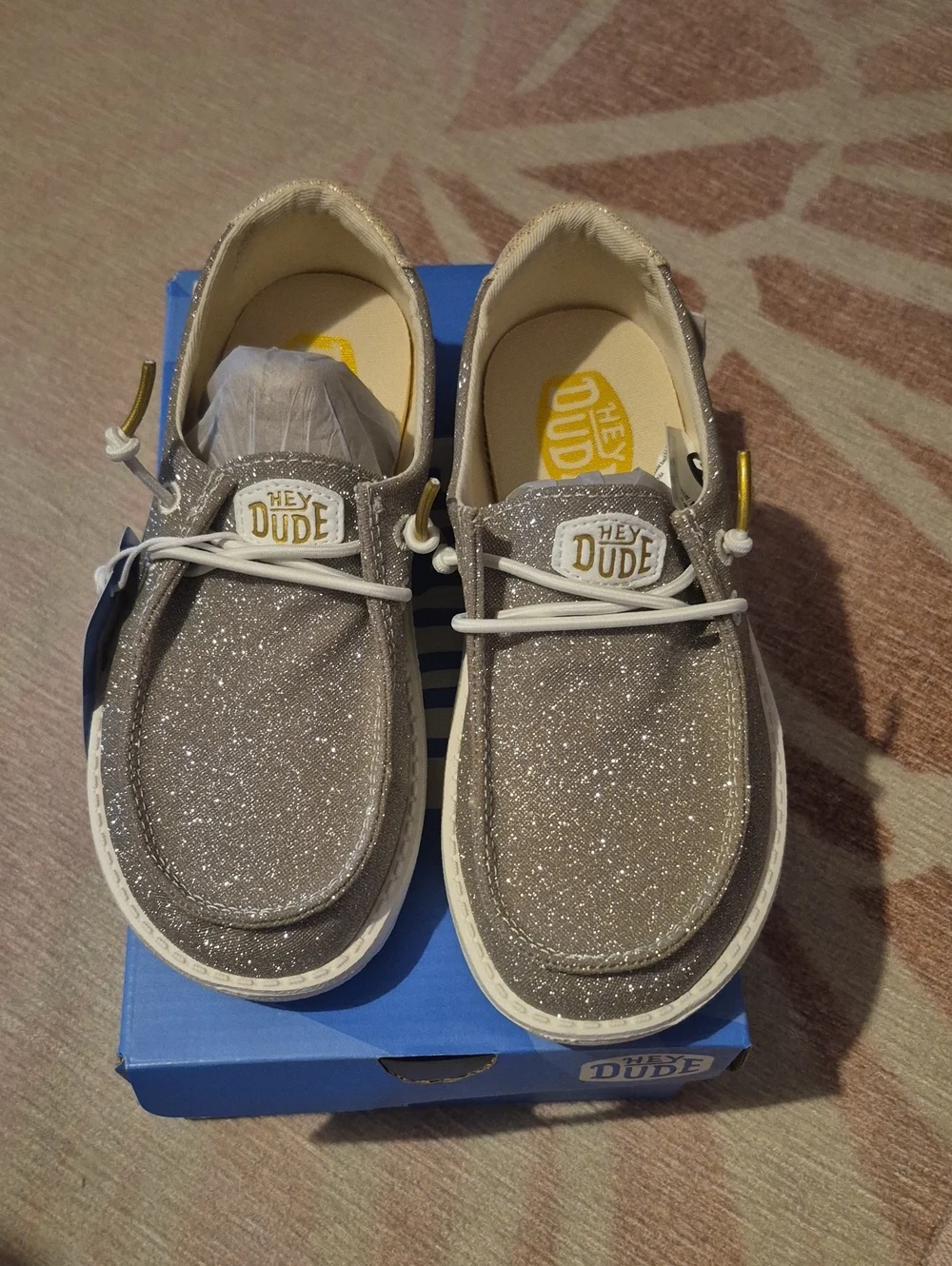 Hey Dude Kids Glitter Moccasins - Silver Sparkle